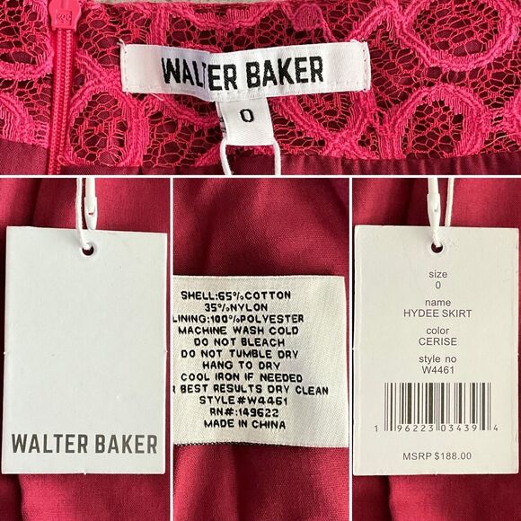 Walter Baker Skirt Size 0 Cerise Hydee Ruffle-Trimmed Crochet Lace Skirt - Picture 5 of 12